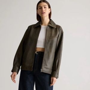 Quince Women's 100% Leather Oversized Bomber Jacket Distressed Brown M